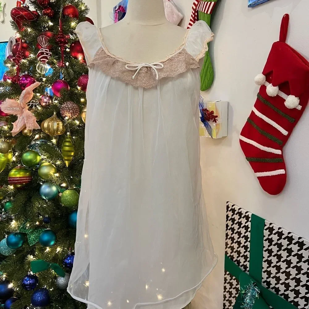Dreamy Vintage 1950s Pin Up Perfection Layering Cake Veil Lingerie Nightgown - Picture 6 of 10